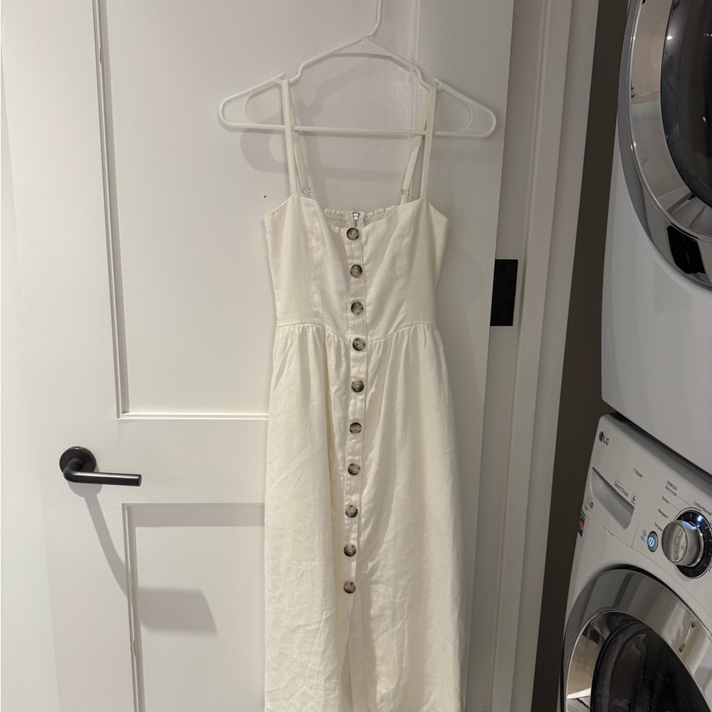 Reformation Cream Button-Front Midi Dress